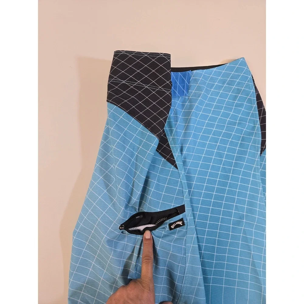 Billabong Upcycler Fluid Pro‎ Board Shorts Mens 30 Blue Black Grid Swim Trunks